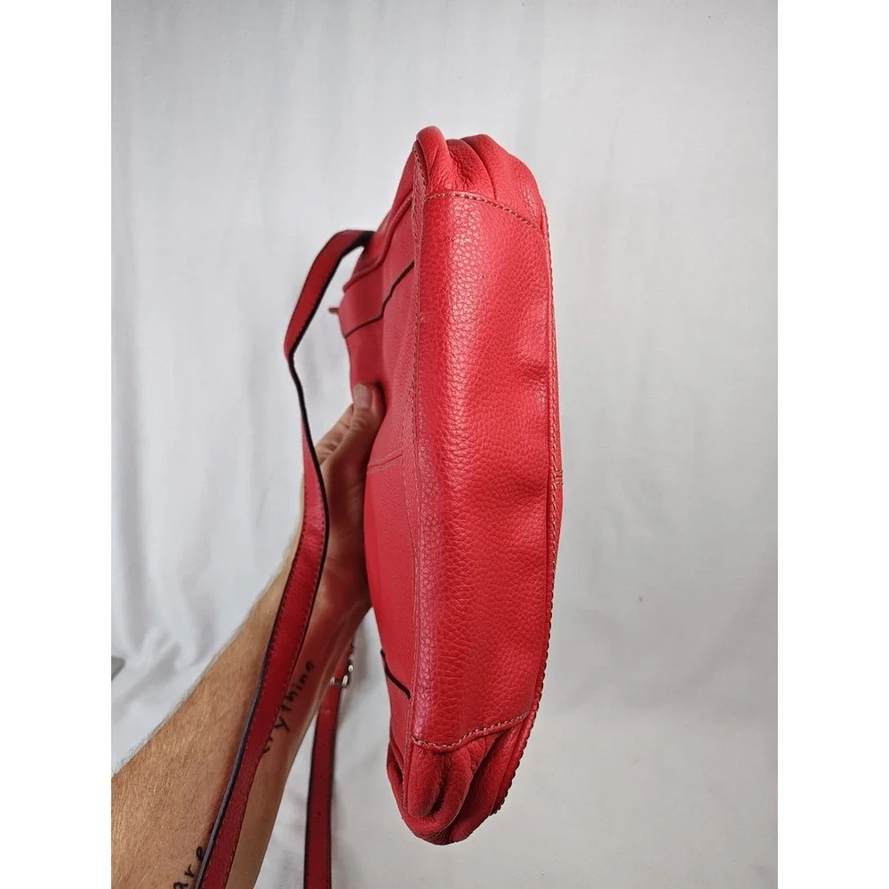 Tignanello Red Pebbled Leather Organizer Crossbody Shoulder Bag Silver Hardware